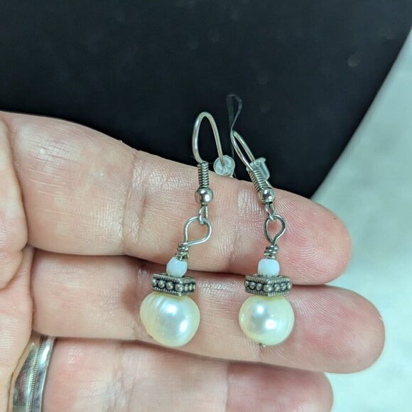 White Natural Square Mother of Pearl Necklace Earrings Natural Pearl Bead - Picture 5 of 10